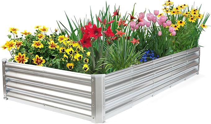 JERIA 6×3×1ft Raised Garden Bed with Support Rods,Galvanized Raised Garden Bed Kit Outdoor Metal Gardening Planter Box for Vegetable, Fruits, Flower JERIA
