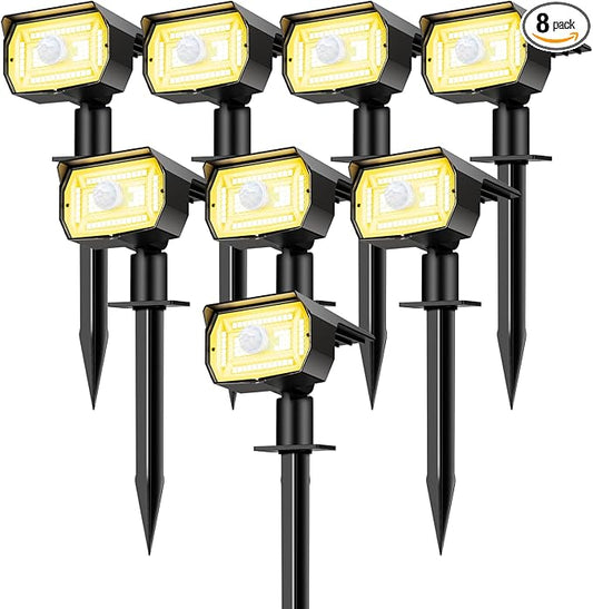 Solar Spot Lights Outdoor Motion Sensor with 3 Modes, [ 8 Pack/56 LED ] Solar Spotlights Outdoor Waterproof 2-in-1 Auto On/Off Landscape Lighting for Outside Yard Wall Garden Pathway, Warm White Nipify
