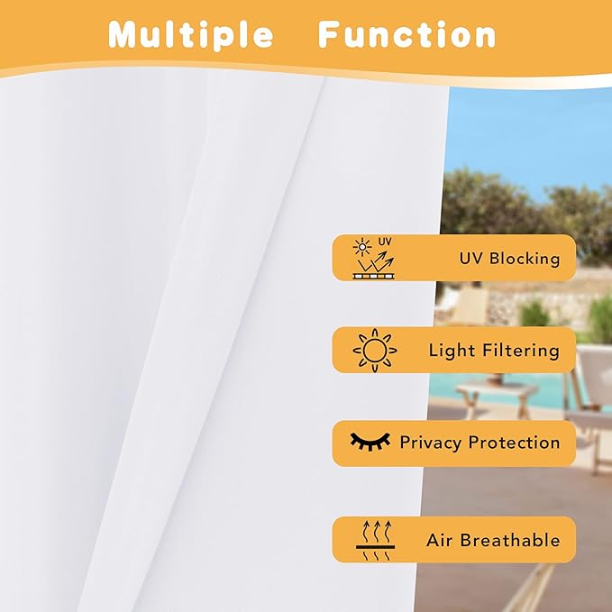 HolidayIdeas White Outdoor Curtains for Patio Waterproof, 4 Panels - 54 x 84 Inch - Privacy Protection & Light Filtering Curtains Grommet Outside Curtains for Porch, Gazebo, Pergola, Backyard HolidayIdeas