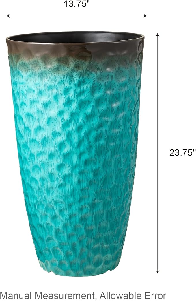 Glitzhome 23.75" H Large Planters for Outdoor Plants,Set of 2 Plastic Tall Outdoor Planters with Drainage Holes,Honeycomb Textured Gradient Turquoise Finish, Large Flower Pots for Front Porch Indoor Glitzhome