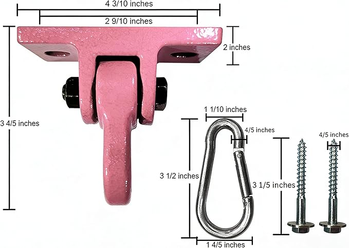 Heavy Duty Pink Swing Hangers Screws Bolts Included Over 5000 lb Capacity Playground Porch Yoga Seat Trapeze Wooden Sets Indoor Outdoor (4 Pack) ABUSA