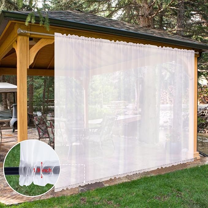 SpaceDresser Waterproof Outdoor Sheer Curtains for Patio - 2 Panels Rod Pocket Indoor Voile Sheer Curtain for Living Room,100W x 84L inch, White SpaceDresser