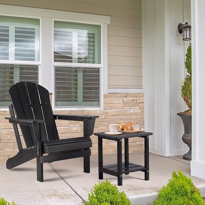 Adirondack Outdoor Side Table, 2-Tier Sturdy Patio End Table Weather Resistant, 16.5" Solid Side Table for Patio, Pool, Porch Apolimi