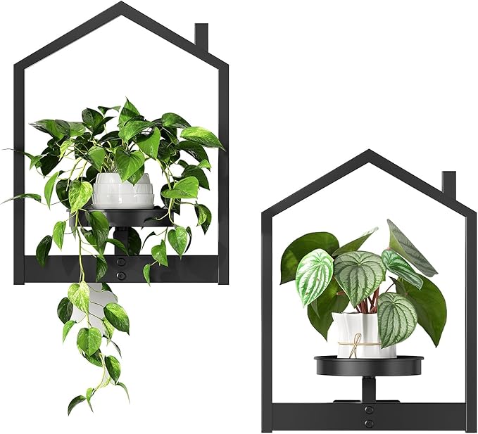 HOOBRO Wall Plant Holder, Wall Planters for Indoor Plants Set of 2, Plant Hanger Indoor Window Plant Shelves for Indoor Outdoor Decor, Black BK08HJP201 HOOBRO