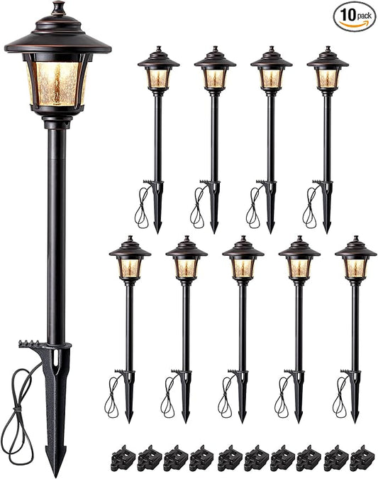 EDISHINE Low Voltage Pathway Lights Wired, 12V 3W 120LM 3000K Seed Glass Outdoor Landscape Lighting with Connectors, ORB Waterproof Electric LED Landscape Path Lights for Walkway Garden Yard, 10 Pack EDISHINE