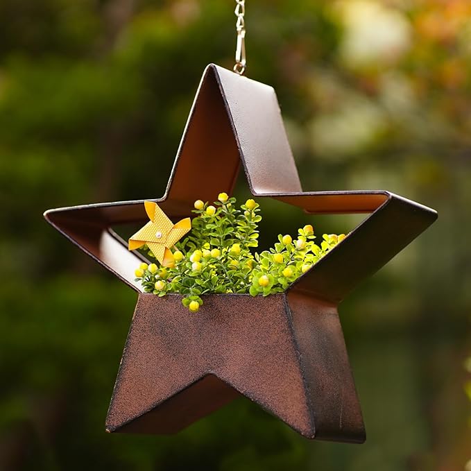 Metal Hanging Planters for Indoor & Outdoor Plants - Star Shaped Planters for Wall or Window,Garden Patio or Indoor Decor for Women(Cooper) Fashionoda