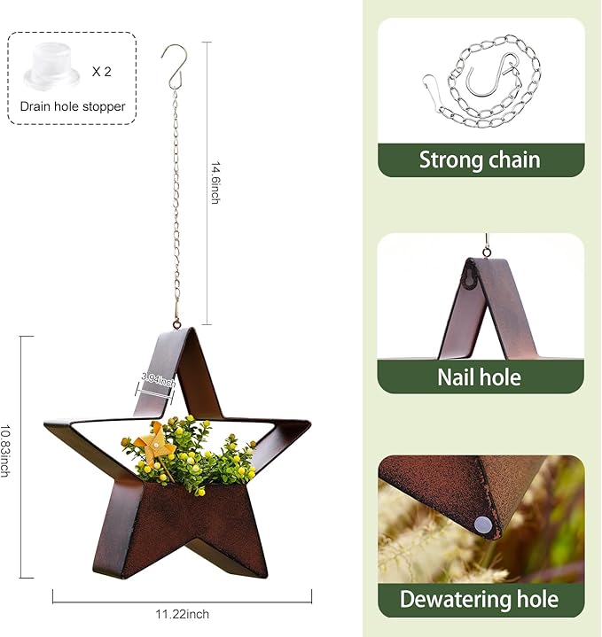 Metal Hanging Planters for Indoor & Outdoor Plants - Star Shaped Planters for Wall or Window,Garden Patio or Indoor Decor for Women(Cooper) Fashionoda