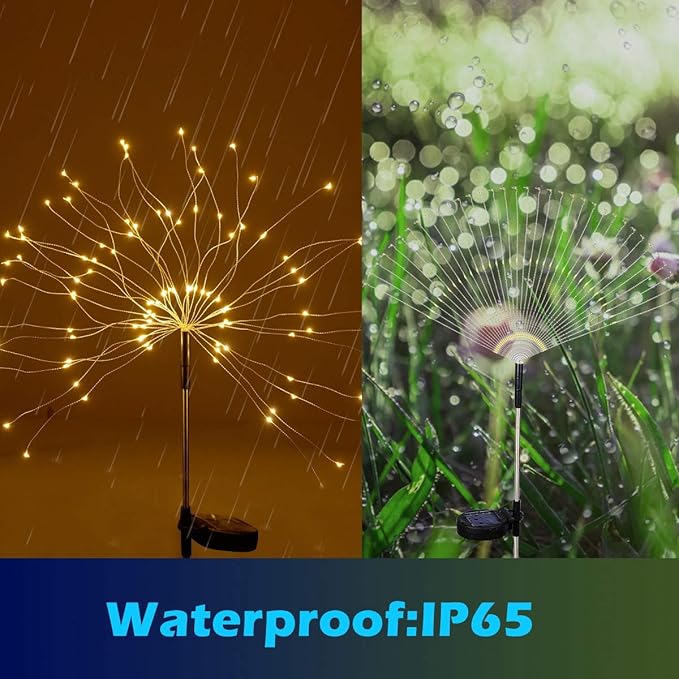 Christmas Outdoor Garden Decorative Lights, Solar Firework Lights 105 LED Powered 35 Copper Wires, DIY Flowers Fireworks Stars for Walkway Pathway Backyard Christmas Party Decor (Warm White 2 Pack) HELESIN