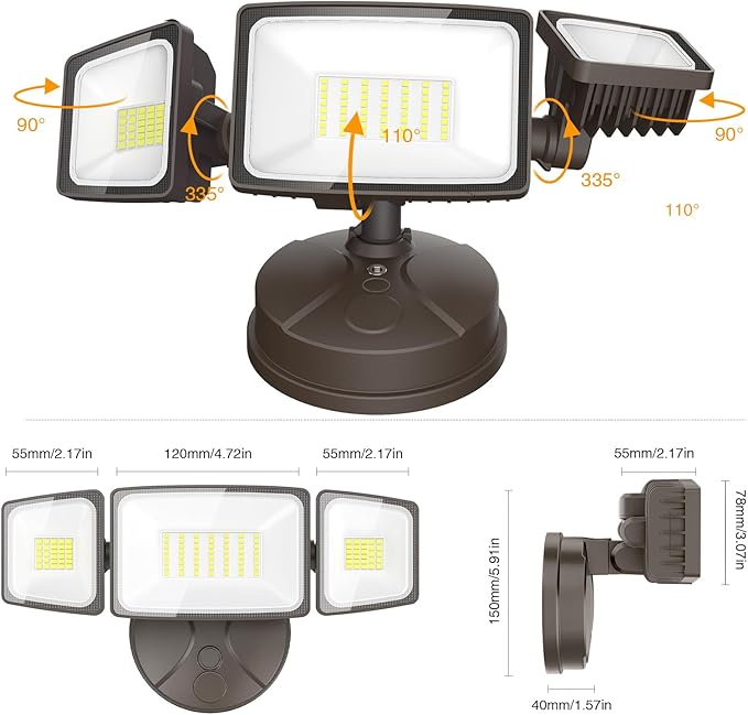 Onforu 2 Pack 75W Flood Lights Outdoor, 7000LM LED Floodlights Switch Controlled, IP65 Waterproof Exterior Lighting Fixture with 3 Adjustable Heads, 6500K Security Light for Eave Garage Yard Onforu