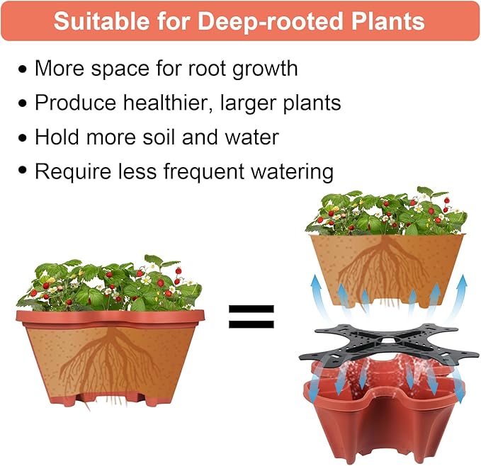 GameXcel Vertical Planter 6 Tier Stackable Planters Garden Planters Strawberry Herb Flower and Vegetable Planter Indoor Outdoor Gardening Pots with Removable Wheels and Tools GameXcel