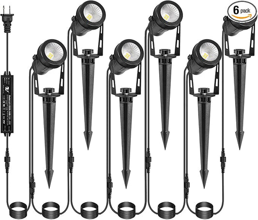 Low Voltage Landscape Lighting, 6 Pack Outdoor Spot Lights with Transformers, 12V Warm White Landscape Spotlights IP65 Waterproof Plug in Outdoor Uplights for Yard House Pathway Tree Pools IRISECO