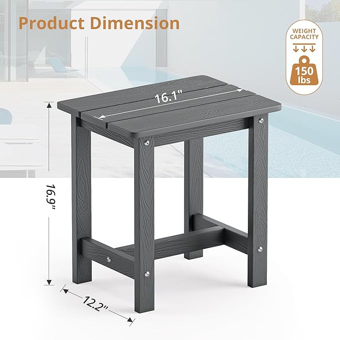 LUE BONA Outdoor Side Table Set of 2, HDPS Small Outdoor Table, Adirondack Side Table, Outside End Table for Patio, Deck, Pool, Weather Resistant/Easy Maintenance, Dark Gray LUEBONA