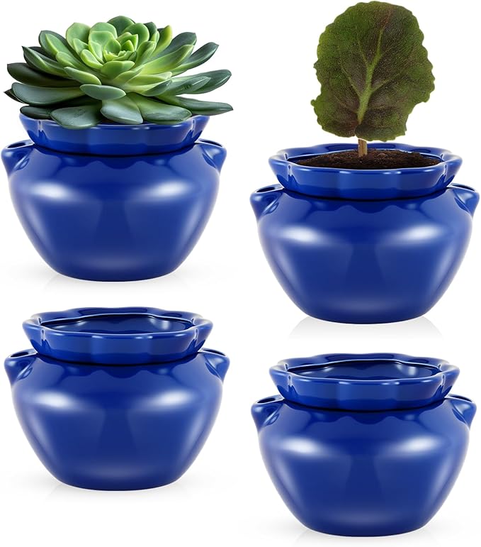 4 Sets African Violet Pots 4 Inch Self Watering Pot for Indoor Ceramic Self Watering Planter for Flower Lovers Ideal Plant Pot Thriving Flower Maintenance Sunnychicc