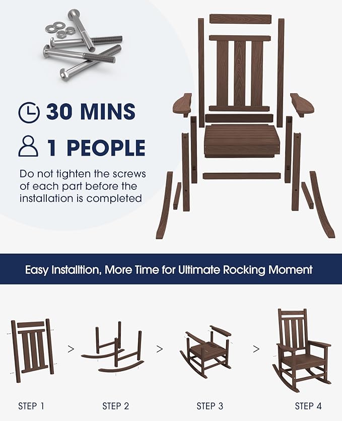 KINGYES Oversized Outdoor Rocking Chair Set of 2, All-Weather Patio Rocking Chairs for Porch, HDPE Outdoor Patio Rockers with High Back & Wide Seat for Garden, Lawn, Coffee KINGYES