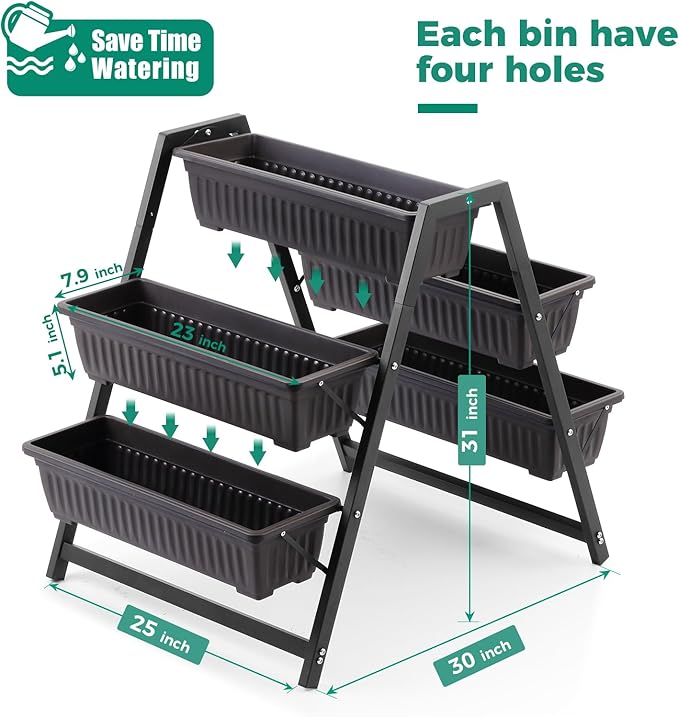 Raised Garden Planter Bed, Tiered Planter Stand with 5 Boxes, 25" Long*30" Wide*31" Tall, Vertical Raised Garden Bed for Herbs, Flowers, or Vegetables in Patio Balcony Indoor Outdoor SweetBin