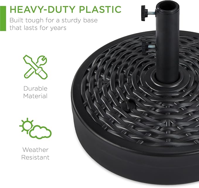 Best Choice Products Fillable Umbrella Base Stand, Round Faux Wicker Plastic Patio Umbrella Base Stand, Pole Holder for Outdoor, Lawn w/ 55lbs Weight Capacity, 2 Adjustment Knobs BestChoiceProducts