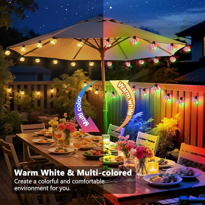 Outdoor String Lights Battery Powered, 22ft 20 LED Bulbs Hanging Patio Lights Dimmable w/Timer & Remote, Globe Bulb Shatterproof Waterproof for Outdoor Indoor Decor - Warm White & Multicolor KEPSTARS