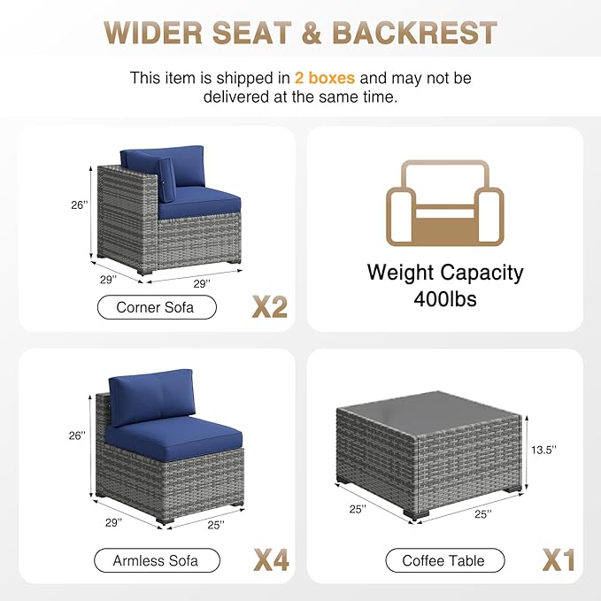 Aoxun Patio Furniture Sets, 7-Piece Outdoor Patio Furniture with Thick Cushions, Wicker Outdoor Conversation Set Sectional Sofa for Backyard, Poolside, Garden Aoxun
