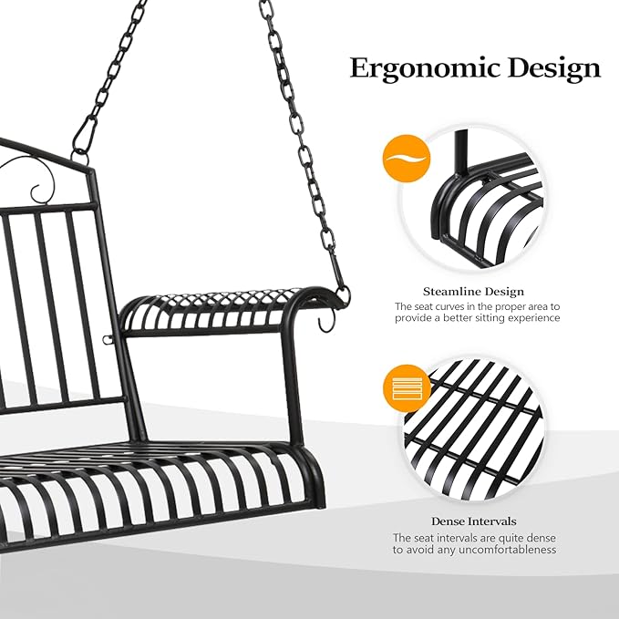 VINGLI Upgraded Metal Patio Porch Swing, 660 LBS Weight Capacity Steel Porch Swing Chair for Outdoors, Heavy Duty Swing Chair Bench for Gardens & Yards (Pattern 6) VINGLI