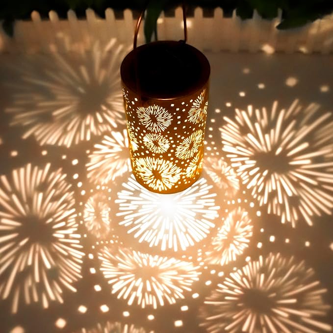 Fireworks Birthday Gifts for Women, Solar Lanterns Outdoor Waterproof, Garden Decor Metal Hanging Decorative Solar Lights for Patio Yard Lawn Backyard Porch, Gardening Gifts for Women Mom Grandma DIBIEECN