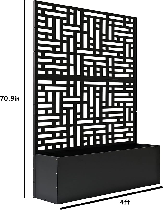 Oakland Living 6 ft. X 4 ft. Black Freestanding Metal Privacy Screen Room Divider with Flower Box Oakland+Living