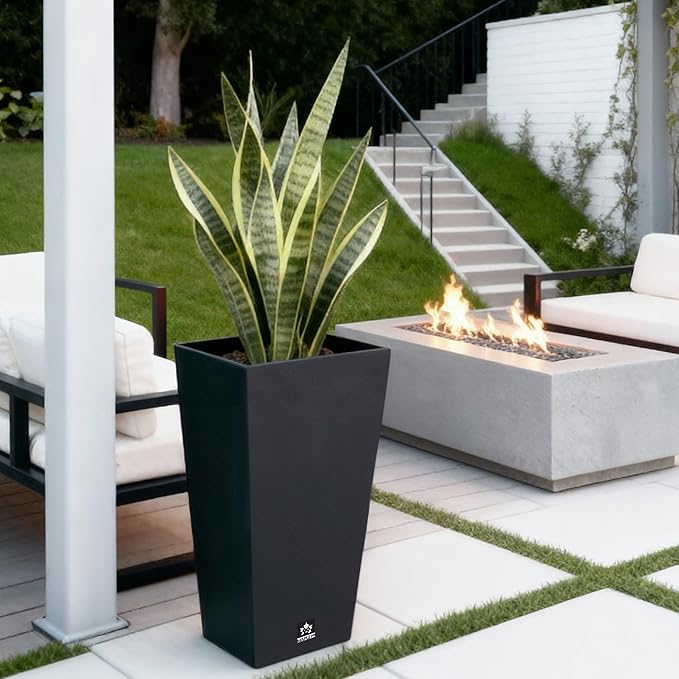 Outdoor Planter 30 Inch – Large Tall Planters for Outdoor and Indoor Plants, Modern Tapered Design, Weather Resistant with Drainage Holes and Removable Insert Tray Rootora