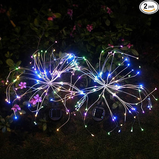 HELESIN Christmas Outdoor Solar Garden Lights,105 LED Solar Powered Decorative Stake Landscape Light DIY Flowers Fireworks Stars for Walkway Pathway Backyard Christmas Party Decor 2 Pack（Mulit-Color） HELESIN