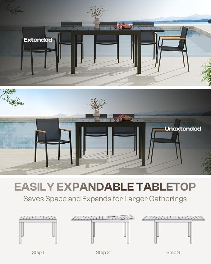 Outdoor Dining Chairs Set of 2, Aluminum Patio Dining Chairs with Textilene Fabric & HDPS Armrest for Ergonomic Design, All-Weather Outdoor Furniture for Garden and Indoor, Gray Oasbira