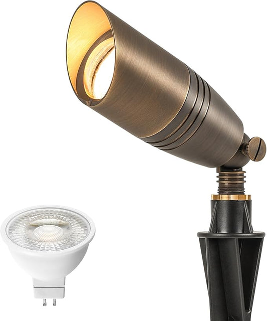 LUTEC Solid Brass Low Voltage Landscape Lighting, 12V Heavy Duty Waterproof Landscape Spotlights Bronze, Wired Uplights Outdoor Fixtureswith ABS Spike, Garden Yard Pathway Tree with MR16 Bulb LUTEC