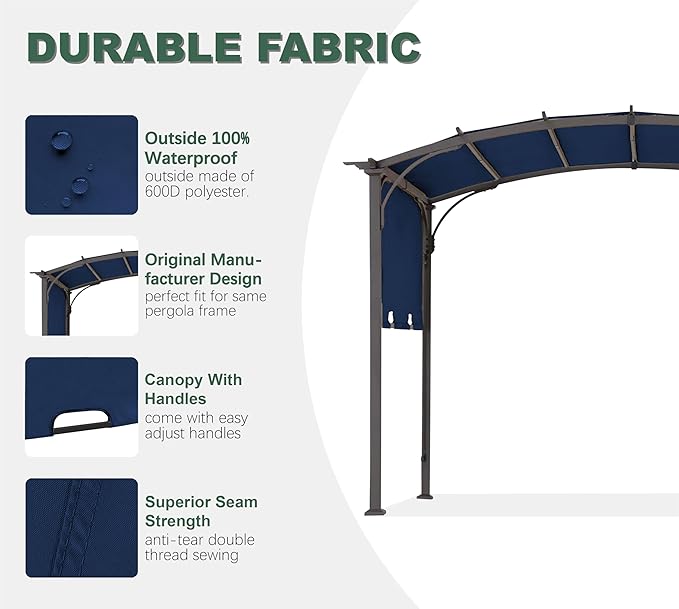 85''x 208'' Universal Doubleton Steel Pergola Replacement Cover for Pergola L-PG080PST, (Navy Blue) Rootora