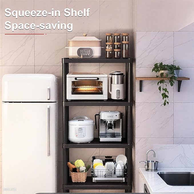 Plastic Storage Shelves, 70.2" H x 11.8" D x 23.62" W Plastic Shelves for Storage, 5-Tier Shelving Unit, Storage Rack, 330 lbs, Bathroom, Laundry, Garage & Home Rootora