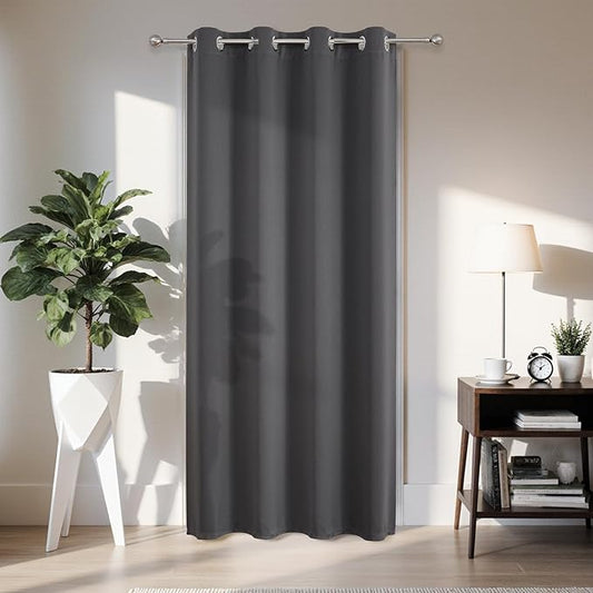 Joydeco Blackout Door Curtain for Doorway Privacy 90 Inches Long, Grommet Closet Curtain for Open Closet, Room Divider for Bedroom Living Room (Grey, 52Wx90L, 1 Panel) JOYDECO