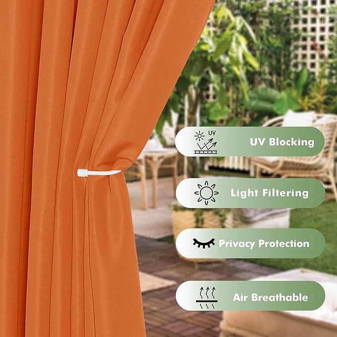 HolidayIdeas Outdoor Curtains for Patio Waterproof, 6 Panels - 54x95 Inches - Weatherproof Privacy Outsides Curtains for Cabana Porch Pergola, Sunlight & UV Blocking (Mecca Orange, Grommet Top) HolidayIdeas