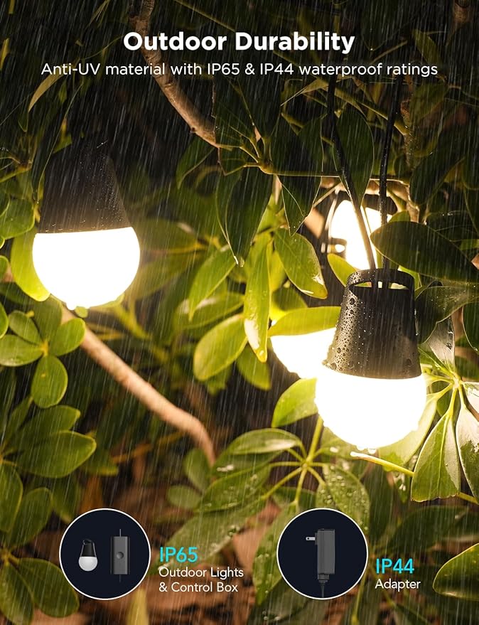 Govee Smart Outdoor String Lights 2, 96ft RGBIC Outdoor Lights with Dimmable Warm White LED Bulbs, 47 Scene Modes for Patio, Backyard, IP65 Waterproof, Compatible with Alexa, App Control Govee
