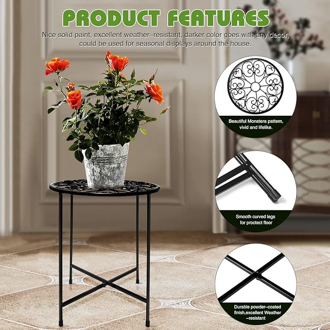 Plant Stand Indoor Outdoor, 15" Tall Flower Pot Stand, Round Metal Corner Plant Stand for Flower Pot, Rustproof Flower Plant Holder for Home, Garden, Patio, Plant Lovers, Housewarming (Set of 1) Fashion%26cool
