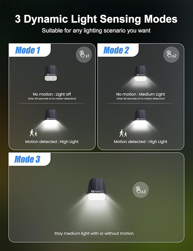 Brightown 6 Pack Solar Motion Lights Outdoor Waterproof, Motion Sensor Spot Lights- 58 LED/3 Modes Solar Powered Spotlights 2-in-1 Auto On/Off for Outside Yard Wall Garden, Cool White Brightown