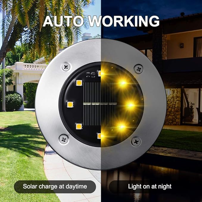 LYHOPE Solar Ground Light Outdoor, 16 Pack 8 LED Solar Disk Lights Waterproof Garden In-ground Pathway Lights Landscape Lighting for Lawn,Yard,Deck,Patio,Walkway (Warm White) LYHOPE