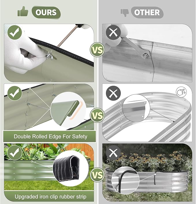Galvanized Raised Garden Bed - 8x2x1FT Metal Planter Boxes Outdoor | Oval Steel Raised Bed Kit for Gardening with Protective Tape, Bracing Rods, Gloves for Vegetables, Flower, Herb (Green) Permade