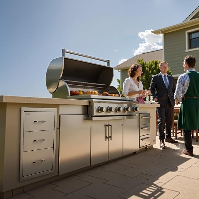 VEVOR Outdoor Kitchen Drawers 18.11" W x 23.23" D x 23.23" H, Triple-Access Stainless Steel Modular Drawer Cabinet with Handles, BBQ Island Drawer for Outdoor Kitchen or BBQ Island Patio Grill Station VEVOR