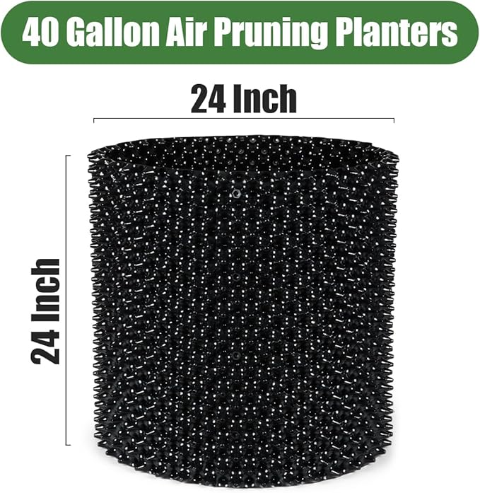 Air Pruning Containers, 40 Gallon Air Pruning Planters, Sturdy Plastic Roots Control Planter Container for Tree Grow Outdoor, Garden Self-Planting Planters, Size 24"x24", Black, 2P RooTrimmer