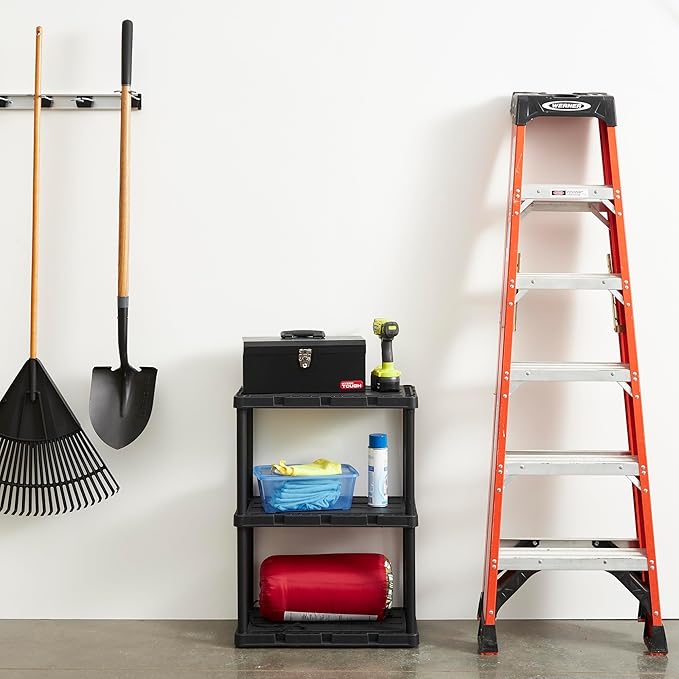 Gracious Living 3 Pack Light Duty Storage Shelves, Knect-A-Shelf 3-Shelf Ventilated Shelving Rack Organizer for Home, Garage, Basement, Laundry, Black GraciousLiving