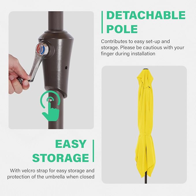 JEAREY 6.5x10 ft Rectangular Patio Umbrellas Outdoor Market Umbrella with Push Button Tilt and Crank, Rectangle Table Umbrella 6 Sturdy Ribs UV Protection for Pool Garden Backyard Deck, Yellow JEAREYOutdoorsCollection