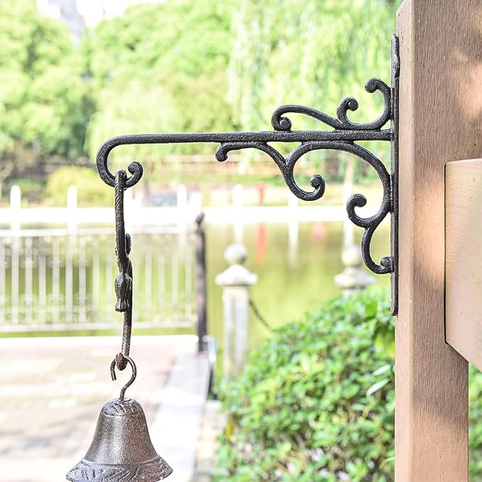 Sungmor Cast Iron Wall Hook Plant Hangers - Home & Garden Heavy Duty Hanging Bracket Plant Hooks - 2PC BLACK Decorative Wall Mount Hooks for Hanging Planter Pot Bird Feeder Birdcage Lantern Wind Chime Sungmor
