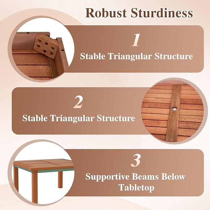 Tangkula Patio Coffee Table with Umbrella Hole, 35.5 Inches Outdoor Solid Square Wood Side Table with Slatted Tabletop & Teak Oil Finish, for Yard, Balcony, Deck TANGKULA