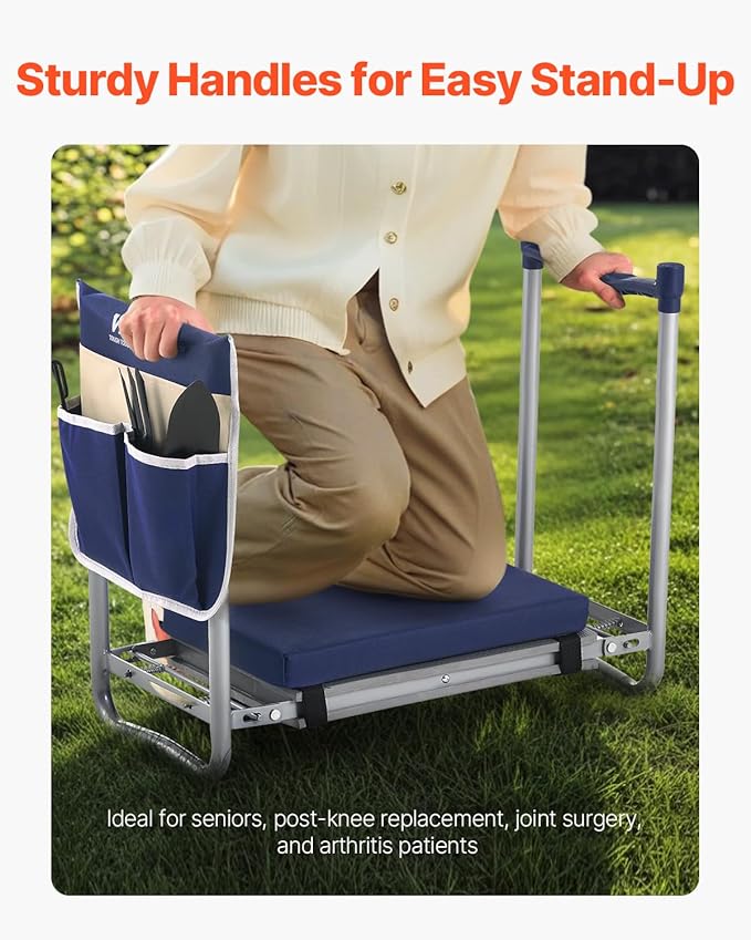 VEVOR Large Folding Garden Kneeler and Seat Heavy Duty, Widened 10" EVA Foam Pad, Portable Garden Stool with Tool Bags, Gardening Bench to Relieve Knee & Back Pain, Gifts for Seniors, Women, Parents VEVOR