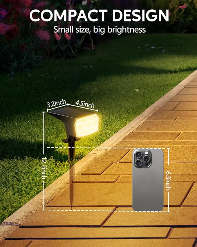 HIBOITEC Solar Spot Lights Outdoor Waterproof 59LED Landscape Lights Solar Powered Uplights Adjustable Brightness Dusk to Dawn for Outside Garden Yard Trees 6 Packs Warm White HIBOITEC
