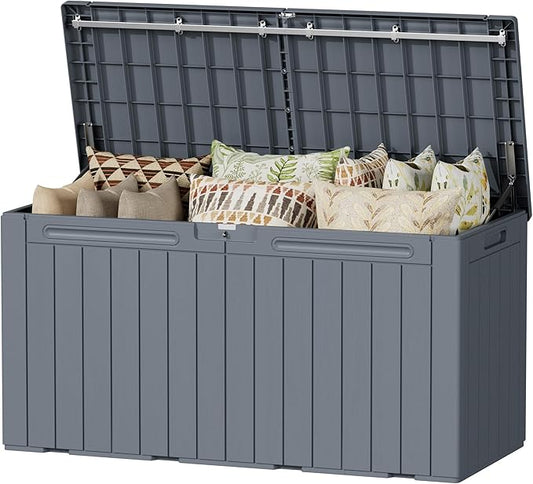 Devoko 100 Gallon Outdoor Storage Box, Waterproof Resin Deck Box for Patio Furniture, Lockable Container for Garden Cushions & Pool Supplies (Gray, 100 Gallon) DEVOKO