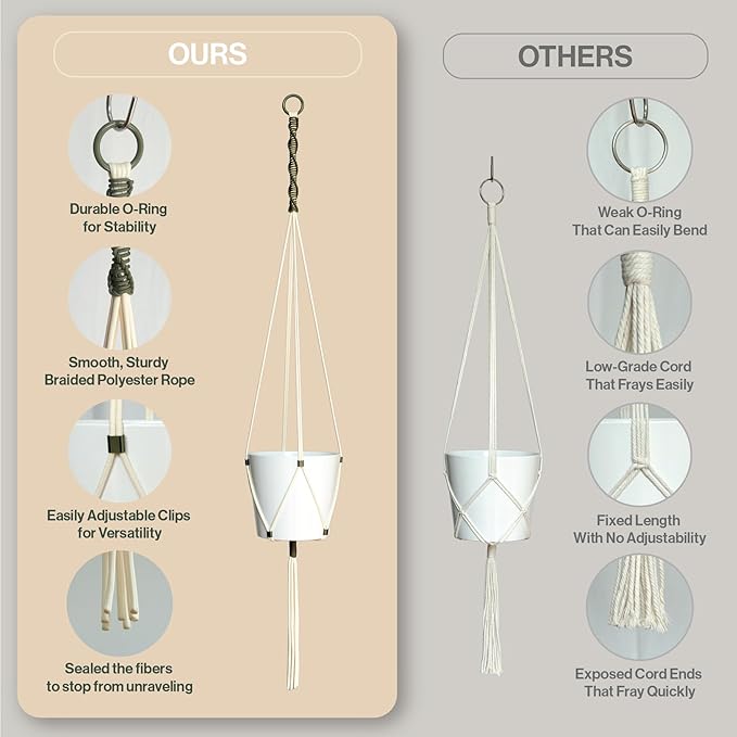 Macrame Plant Hanger Polyester Rope 42 Inch Outdoor Indoor Adjustable Hanging Planter for up to 10 Inch Plant Pot Modern Boho Home Decor (Ivory/Forest Green) LETBE