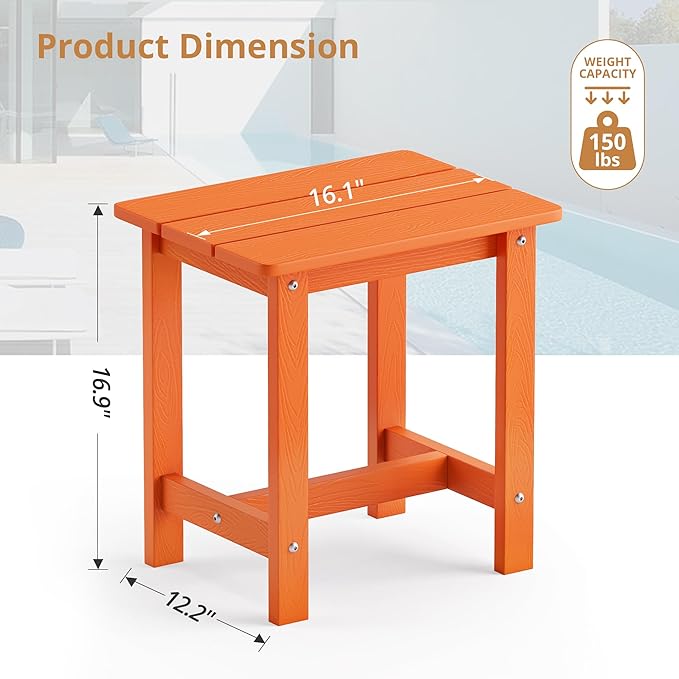 LUE BONA Outdoor Side Table Set of 2, HDPS Small Outdoor Table, Adirondack Side Table, Outside End Table for Patio, Porch, Deck, Pool, Weather Resistant/Easy Maintenance/Indoor or Outside Use, Orange LUEBONA
