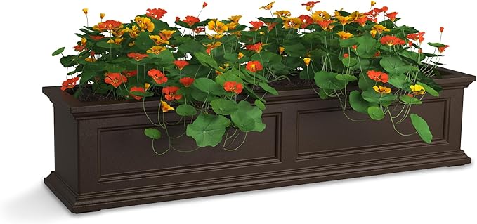 Mayne Fairfield 4-Foot Window Box – Self-Watering, Weather-Resistant Planter for Flowers – Durable Design for Outdoor Use, Perfect for Windows Mayne